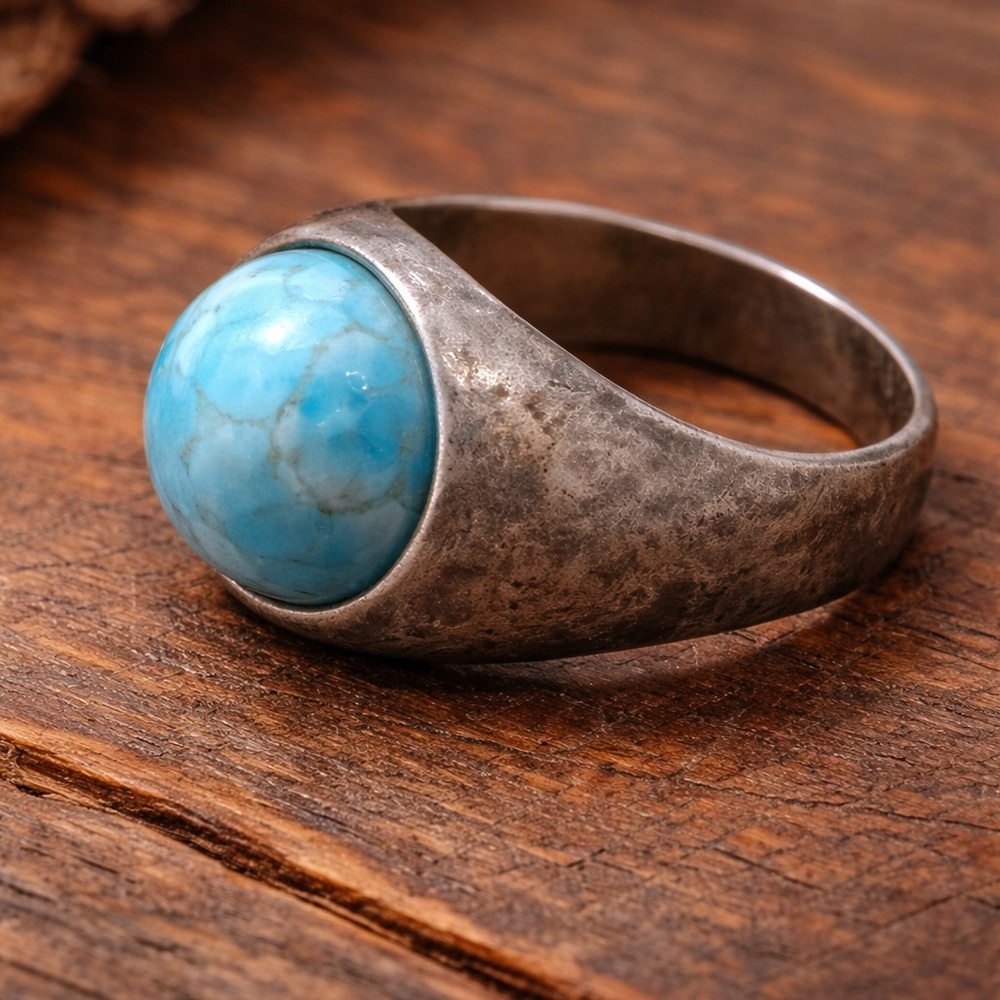 Sterling Silver 925 Turquoise Ring Sz 9 Chunky Wide Band Statement Southwest